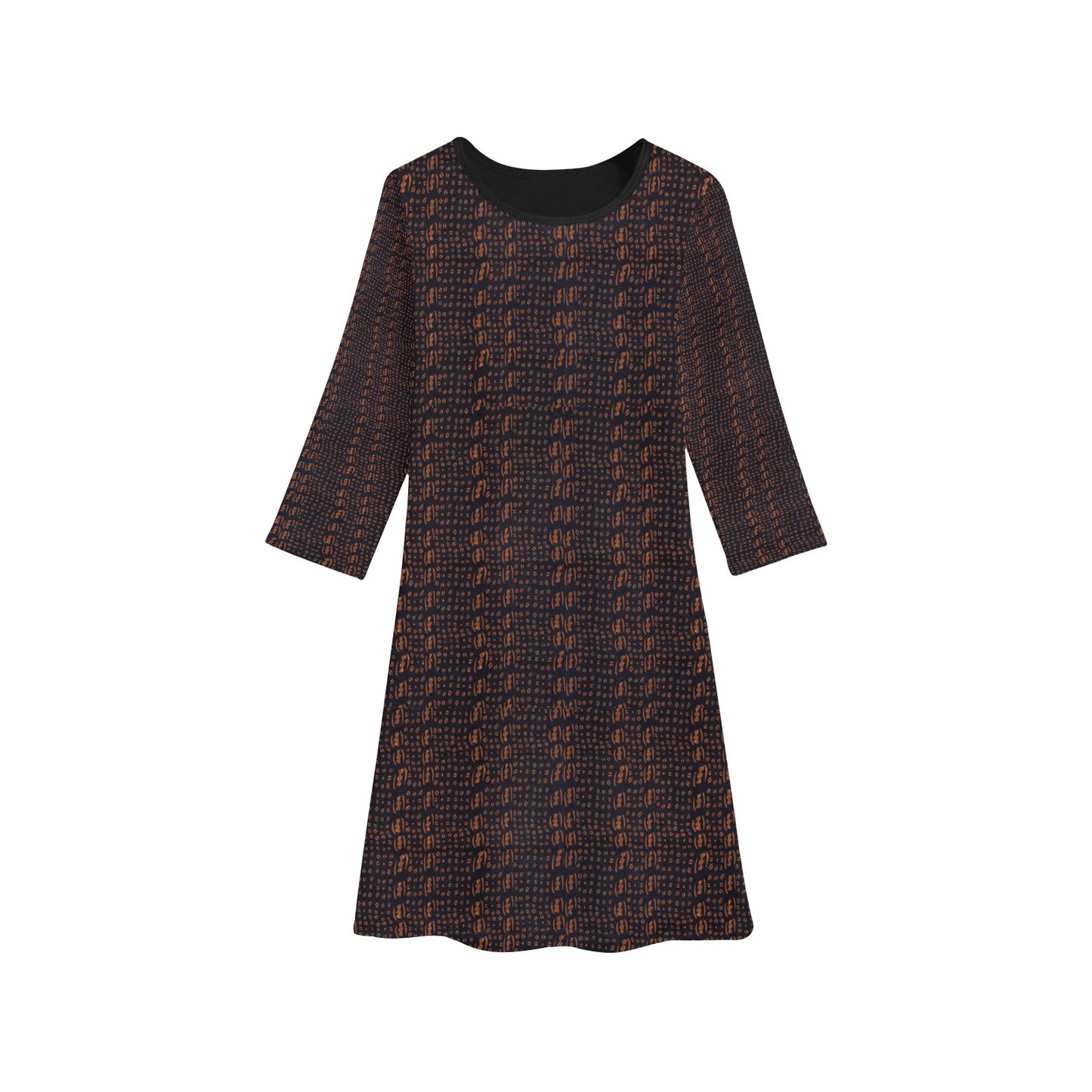 Black & Brown African Print Long Sleeve Dress