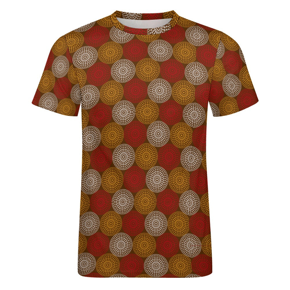 Men's Maroon Ankara Wheel Pattern Cotton T-shirt