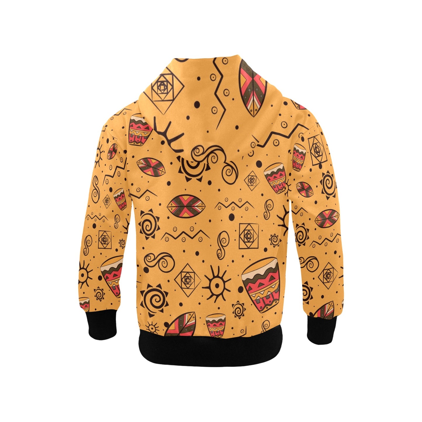 Toddler's African Symbols Print Yellow Lightweight Hoodie