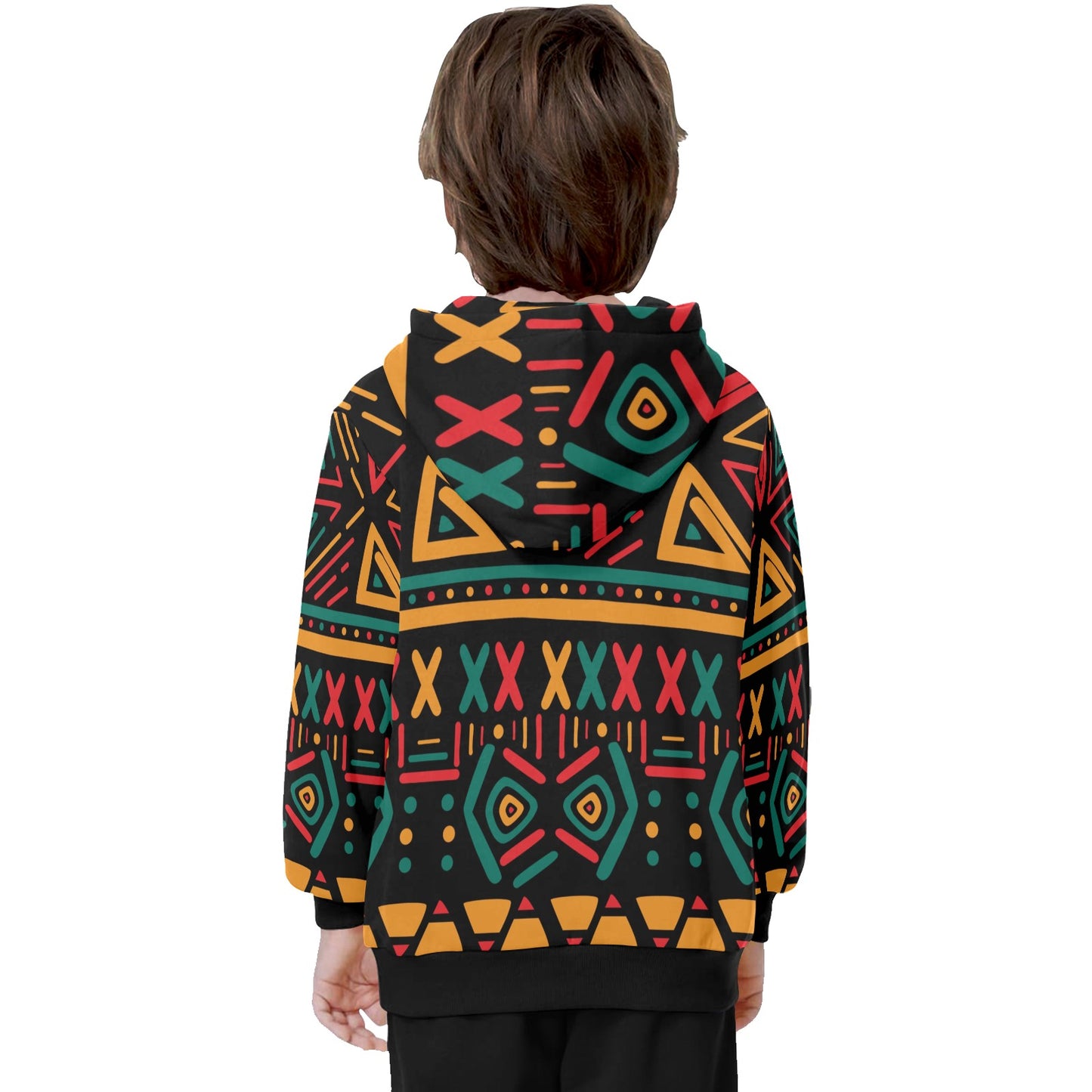 Children's African Prints Red, Green & Black Lightweight Hoodie