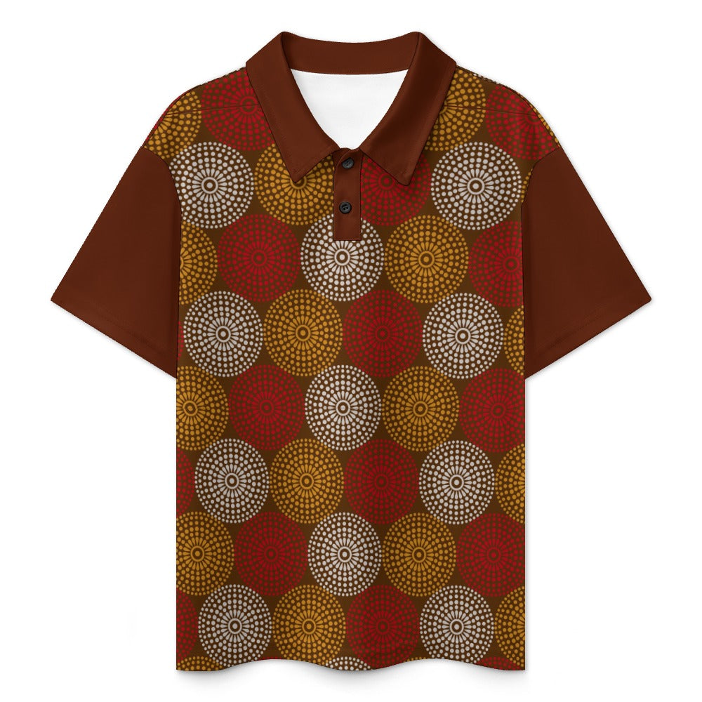 Maroon Ankara Wheel Pattern Kid's Buttoned Polo Shirt