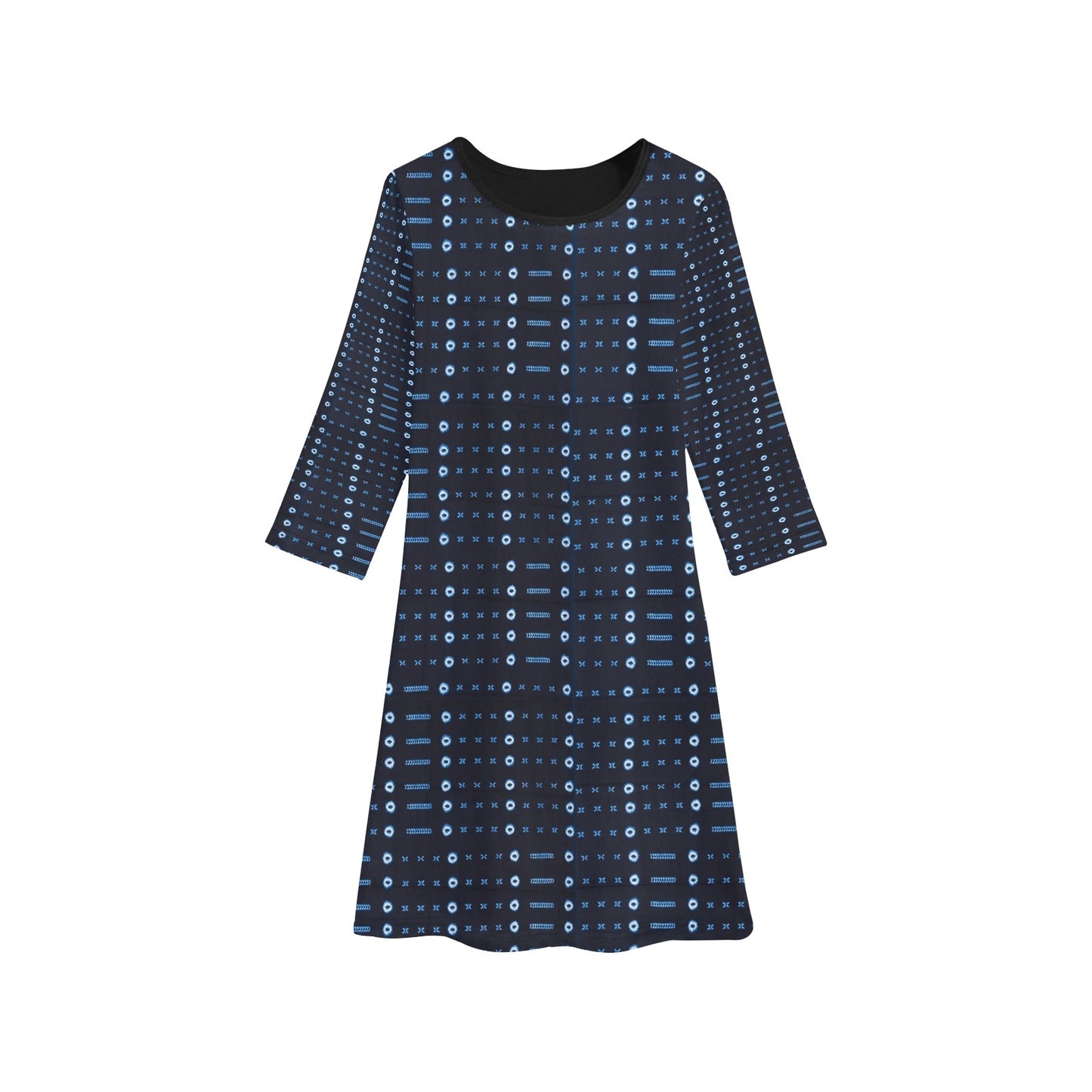 Blue Geometric African Print Long Sleeve Dress