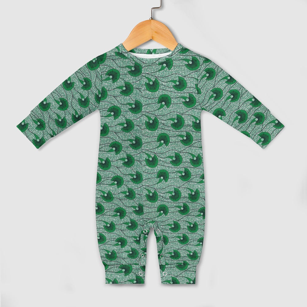Dark Green Waves Ankara Pattern Baby Jumpsuit