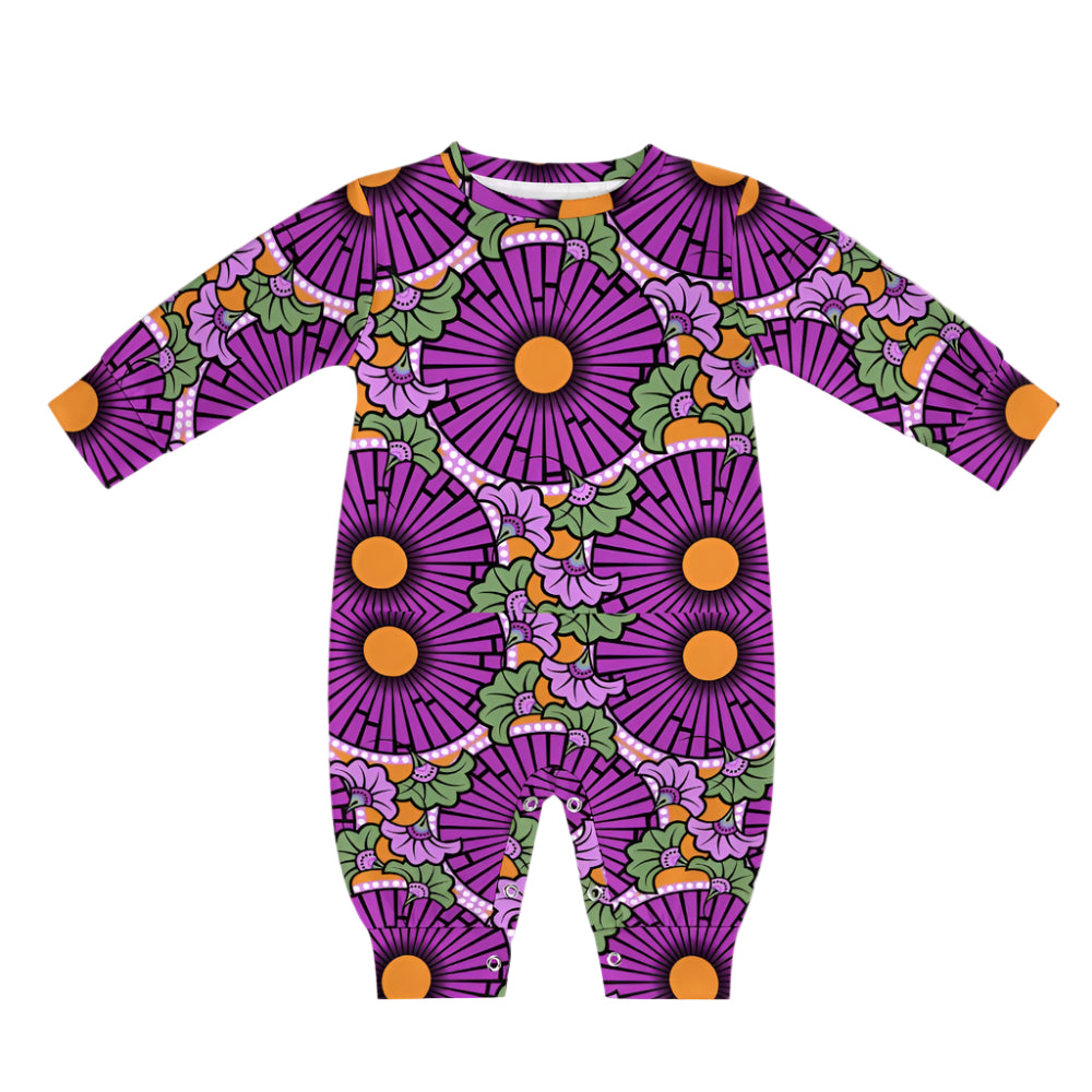 Purple & Yellow flowers Ankara Baby Long Sleeve Jumpsuit