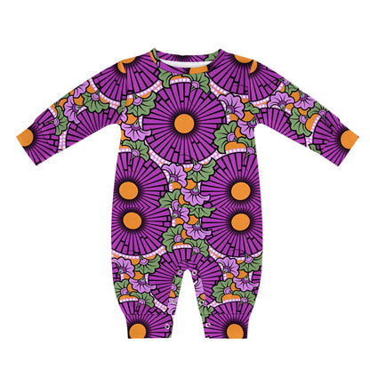 Purple & Yellow flowers Ankara Baby Long Sleeve Jumpsuit