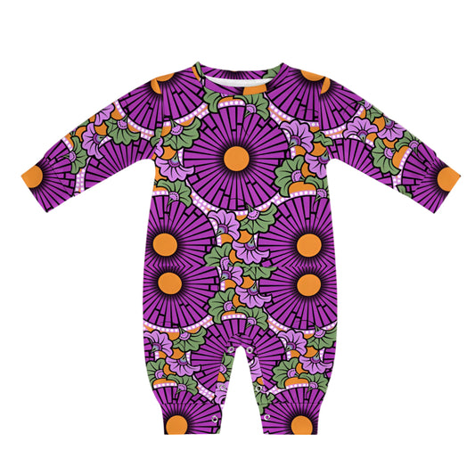 Purple & Yellow flowers Ankara Baby Long Sleeve Jumpsuit