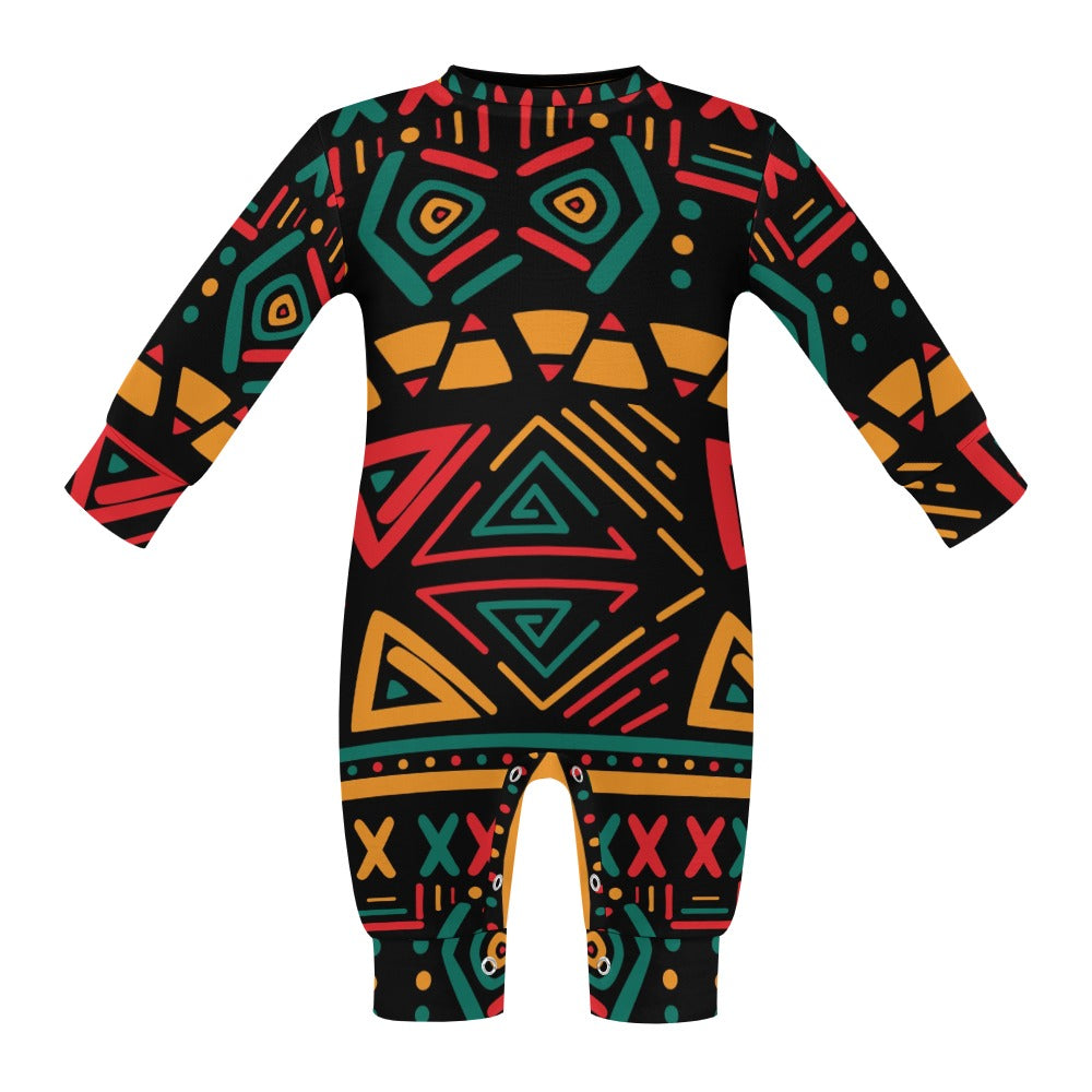 Green, Red, Yellow Traditional African Pattern Baby Jumpsuit