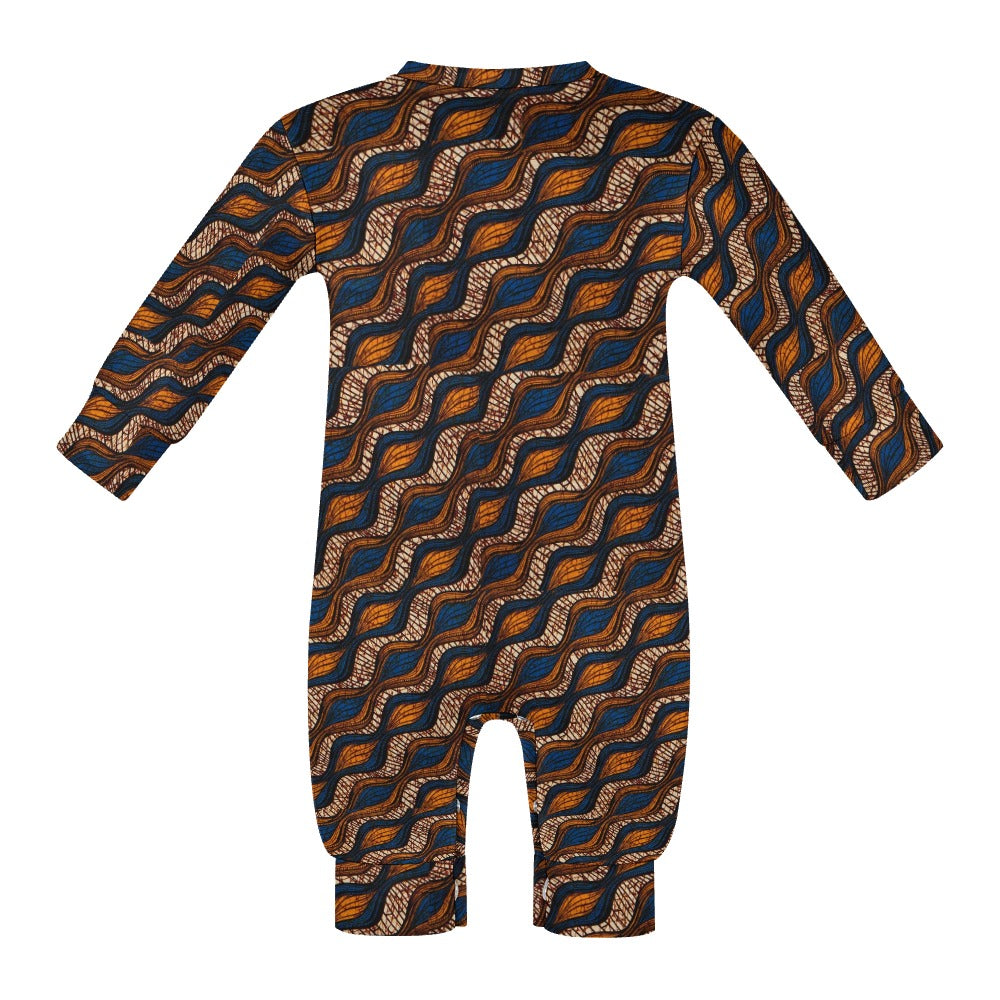 Blue and Brown Ankara Waves Pattern Baby Jumpsuit