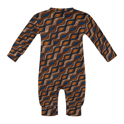 Blue and Brown Ankara Waves Pattern Baby Jumpsuit