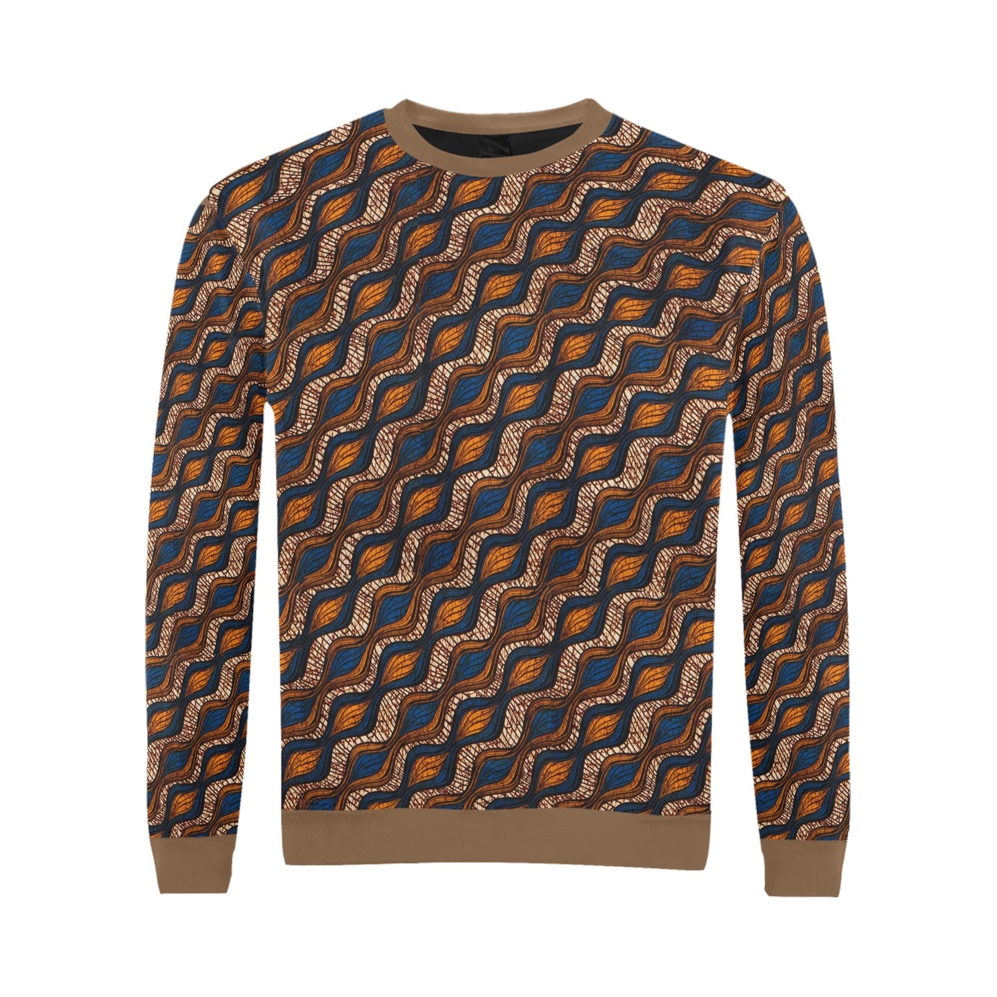 Men's Blue and Brown Ankara Waves Pattern Sweatshirt