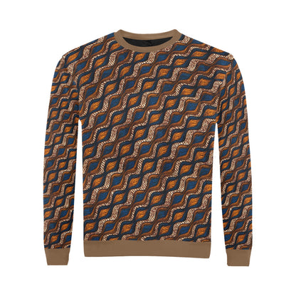Men's Blue and Brown Ankara Waves Pattern Sweatshirt