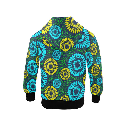 Little Kid's Ankara Flower Print Green Hoodie