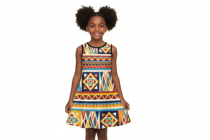Multicolor African Geometric Pattern Sleeveless Dress