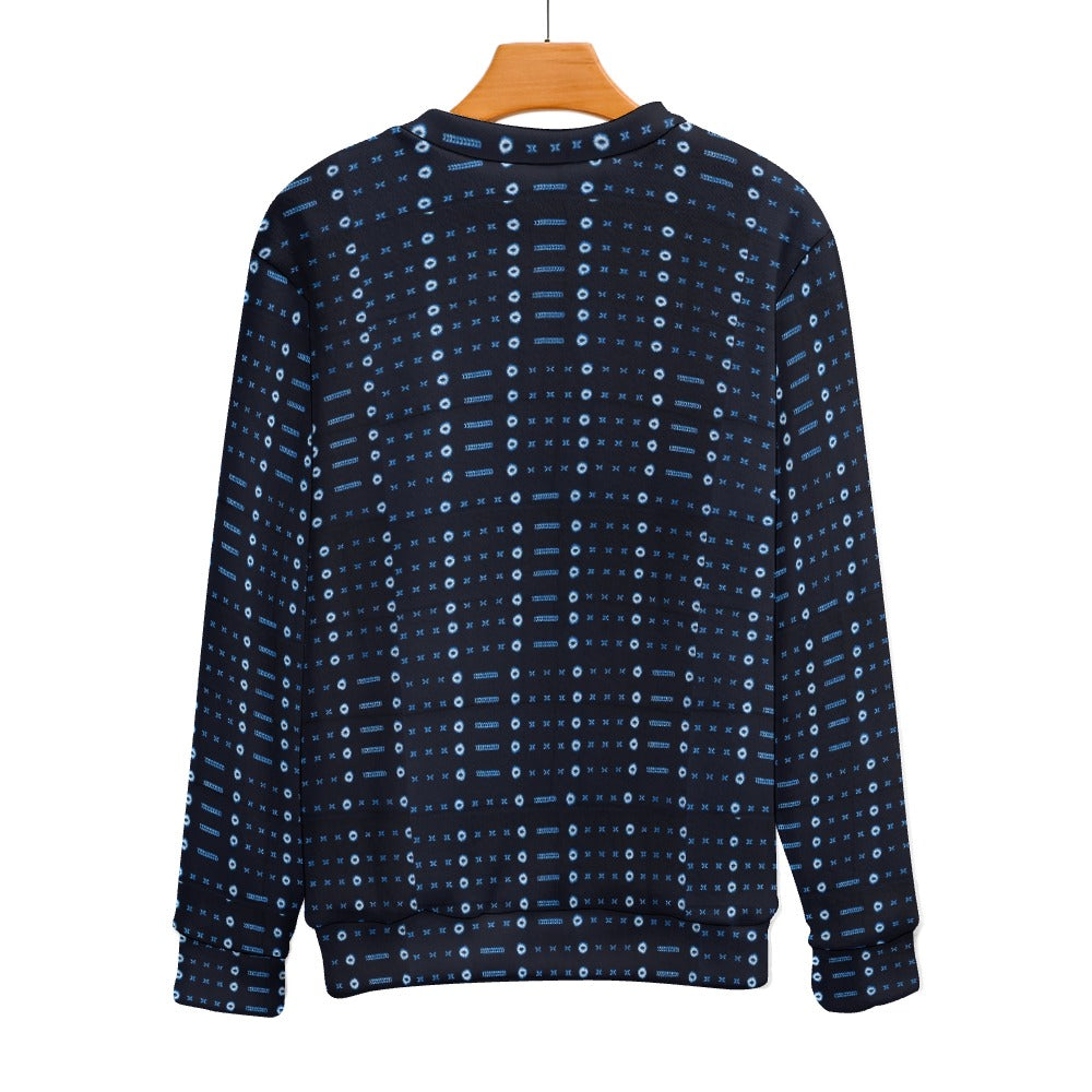 Men's Blue Geometric African Print Crew Neck Sweater