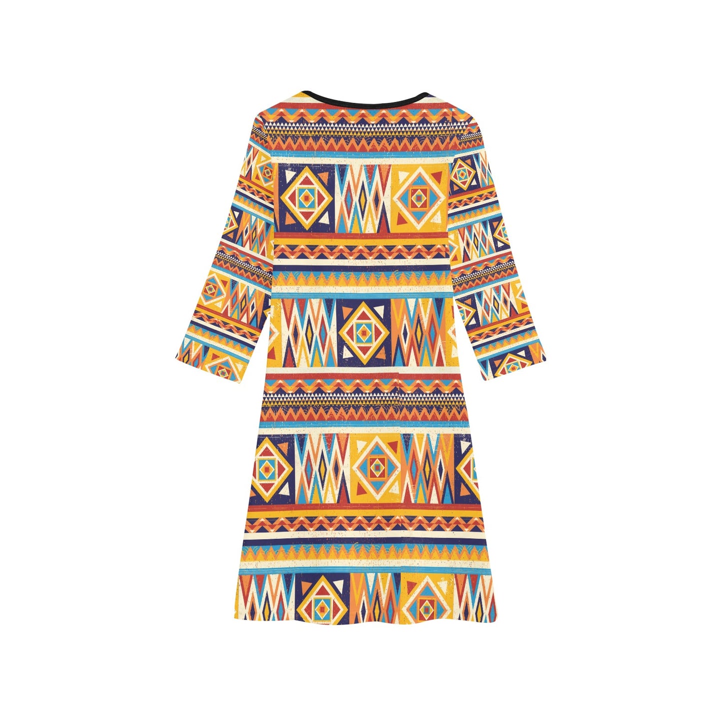 Multicolor African Geometric Pattern Long Sleeve Dress
