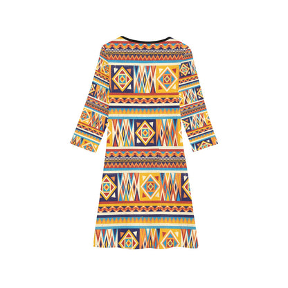 Multicolor African Geometric Pattern Long Sleeve Dress