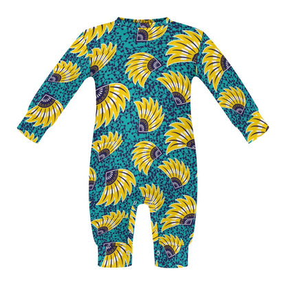 Turquoise and Yellow Flowers Ankara Baby Jumpsuit