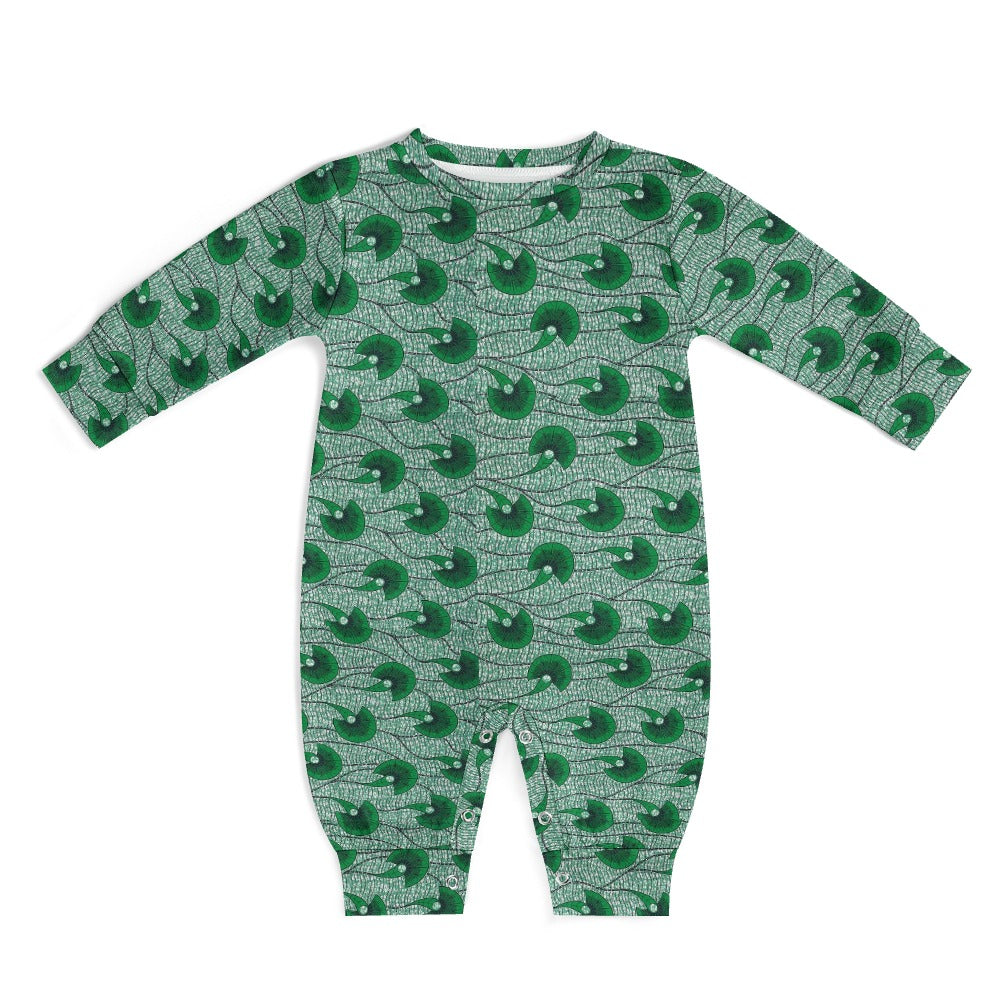 Dark Green Waves Ankara Pattern Baby Jumpsuit