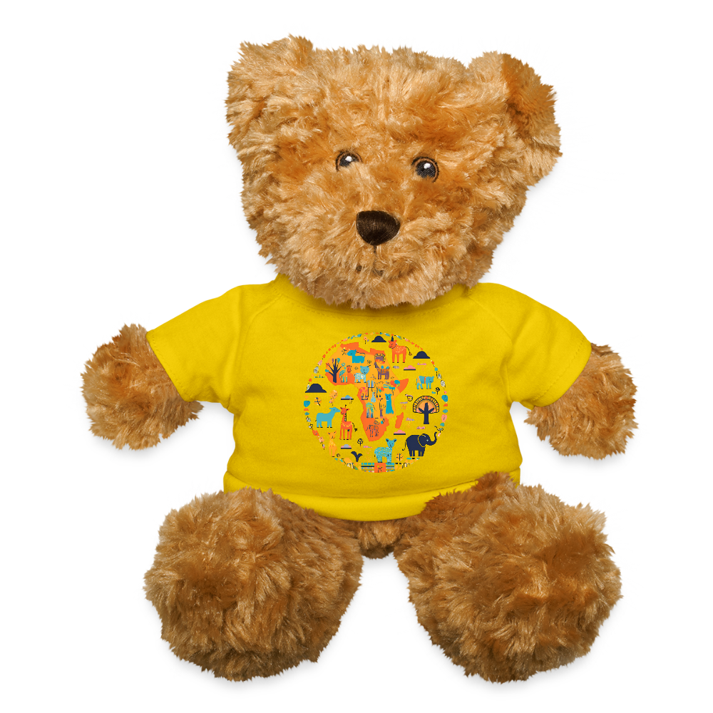 Plush Teddy Bear with African Animals T-Shirt - yellow