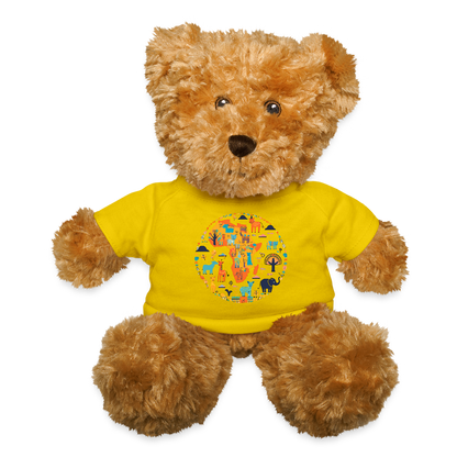 Plush Teddy Bear with African Animals T-Shirt - yellow
