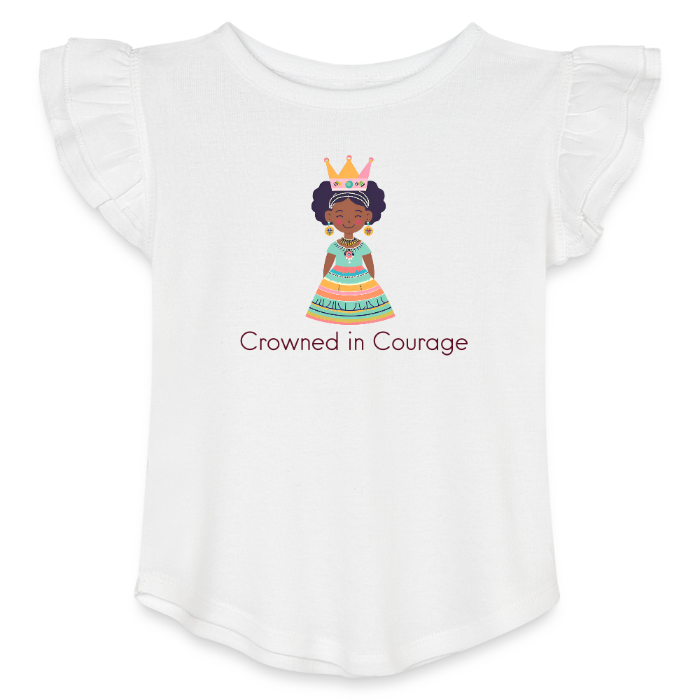 Toddler Girls Flutter T-shirt African Princess Crowned in Courage - white