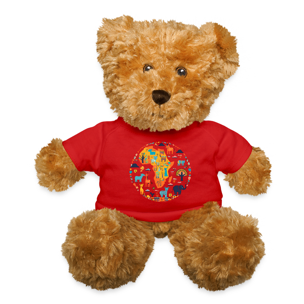 Plush Teddy Bear with African Animals T-Shirt - red