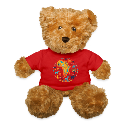 Plush Teddy Bear with African Animals T-Shirt - red