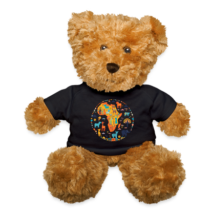 Plush Teddy Bear with African Animals T-Shirt - black