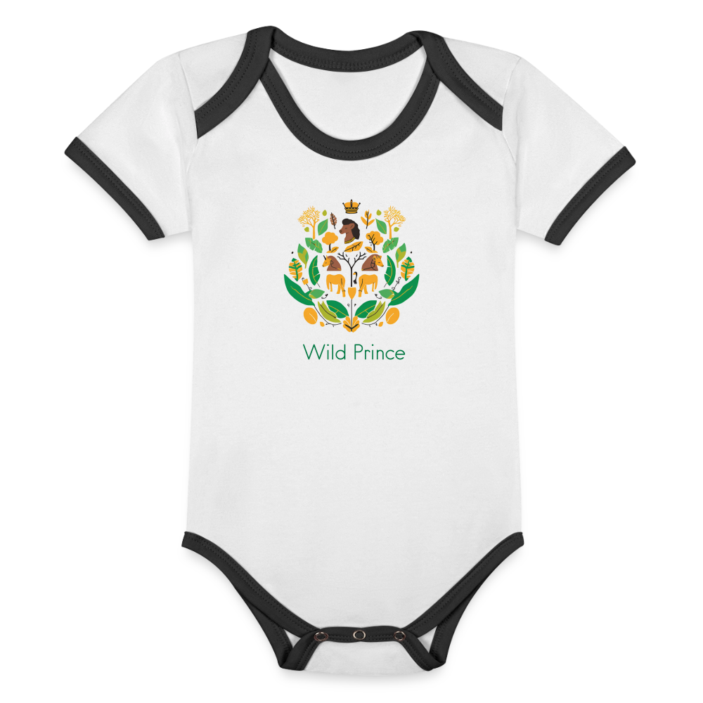 Organic Contrast Short Sleeve Wild Prince Baby Bodysuit - white/black