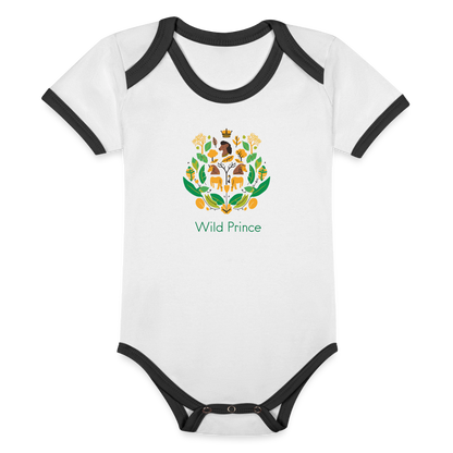 Organic Contrast Short Sleeve Wild Prince Baby Bodysuit - white/black