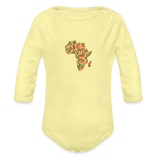 Organic Long Sleeve Baby Bodysuit Alaina Africa Logo - washed yellow