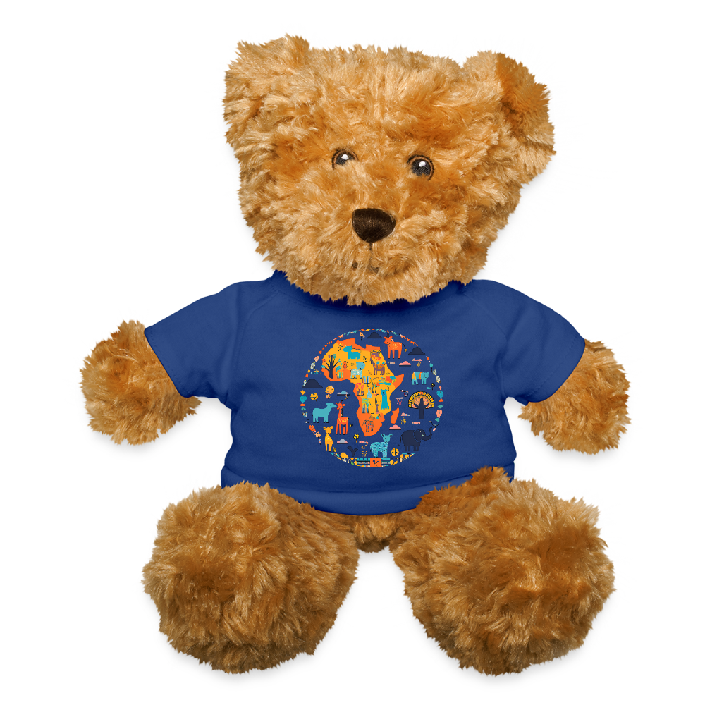 Plush Teddy Bear with African Animals T-Shirt - royal blue