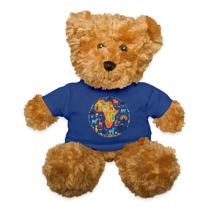 Plush Teddy Bear with African Animals T-Shirt - royal blue