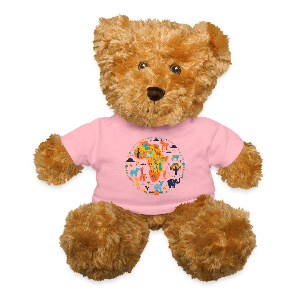 Plush Teddy Bear with African Animals T-Shirt - petal pink