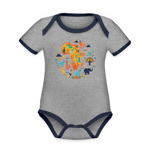 Organic Contrast Short Sleeve Abstract African Animals Baby Bodysuit - heather gray/navy