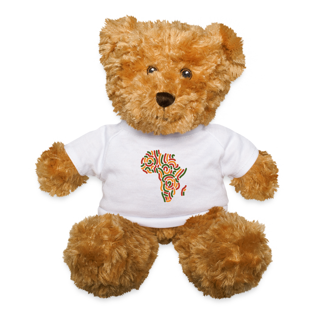 Plush Teddy Bear with Africa Alaina Logo T-Shirt - white
