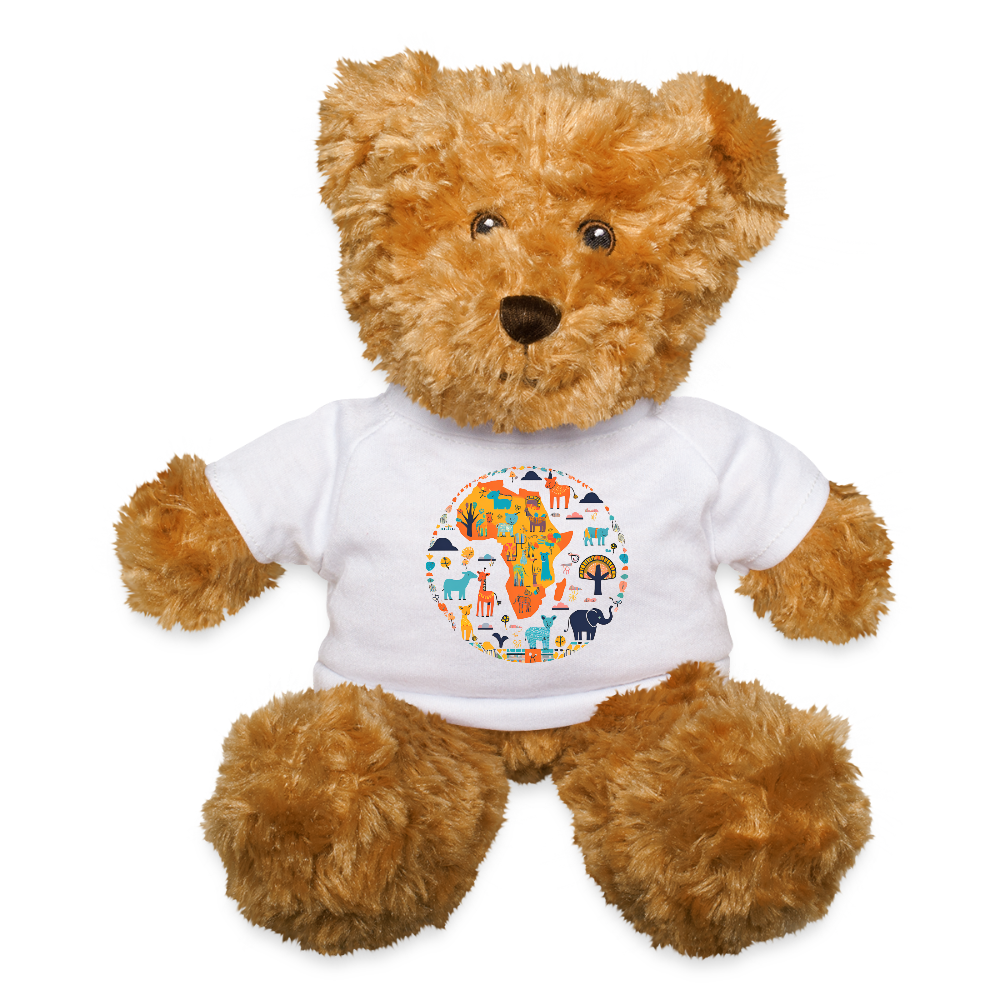 Plush Teddy Bear with African Animals T-Shirt - white