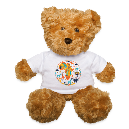Plush Teddy Bear with African Animals T-Shirt - white