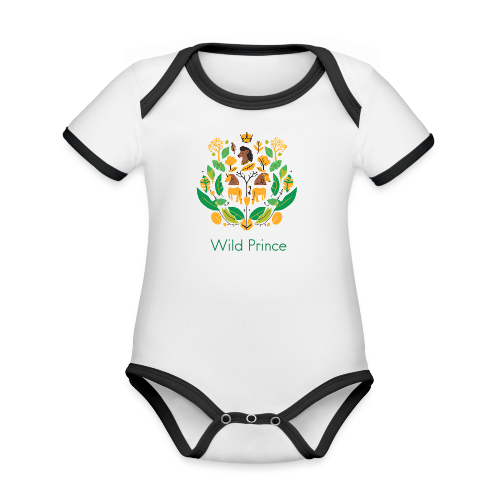 Organic Contrast Short Sleeve Wild Prince Baby Bodysuit - white/black