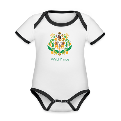 Organic Contrast Short Sleeve Wild Prince Baby Bodysuit - white/black