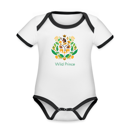 Organic Contrast Short Sleeve Wild Prince Baby Bodysuit - white/black