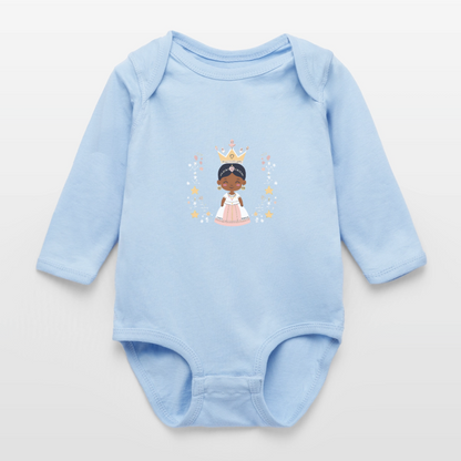 African Princess Long Sleeve Baby Bodysuit - light blue