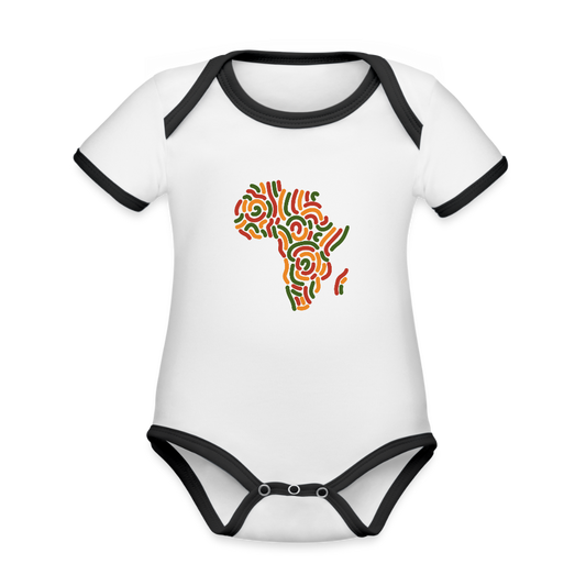 Organic Contrast Short Sleeve Africa Baby Bodysuit - white/black