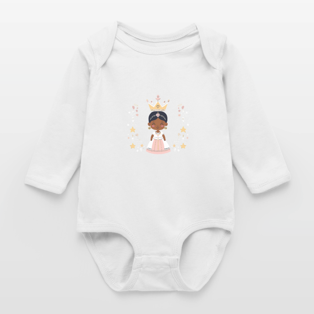 African Princess Long Sleeve Baby Bodysuit - white