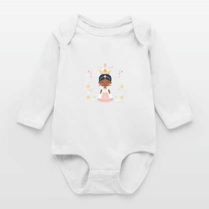 African Princess Long Sleeve Baby Bodysuit - white