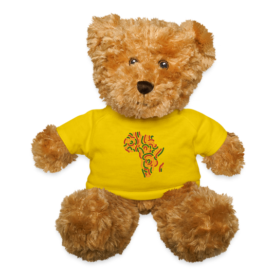 Plush Teddy Bear with Africa Alaina Logo T-Shirt - yellow