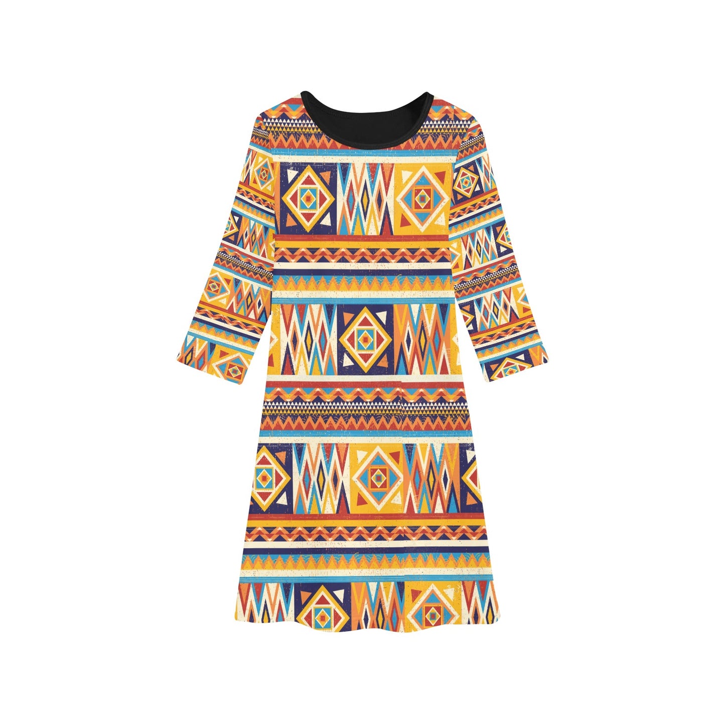Multicolor African Geometric Pattern Long Sleeve Dress