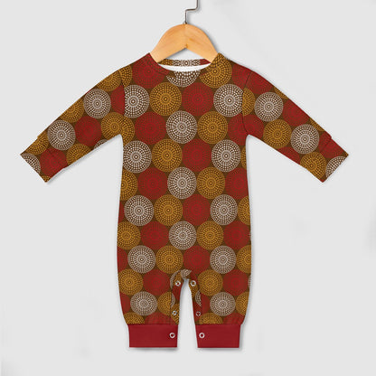 Maroon Ankara Wheel Pattern Baby Jumpsuit