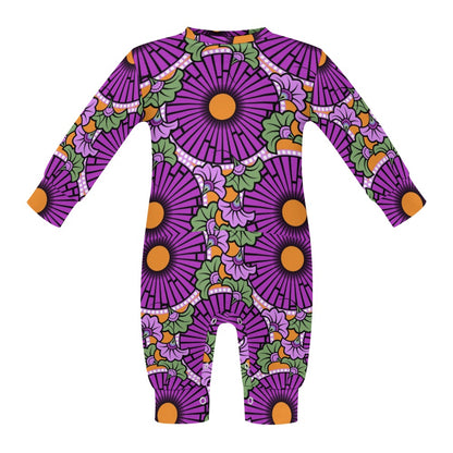 Purple & Yellow flowers Ankara Baby Long Sleeve Jumpsuit