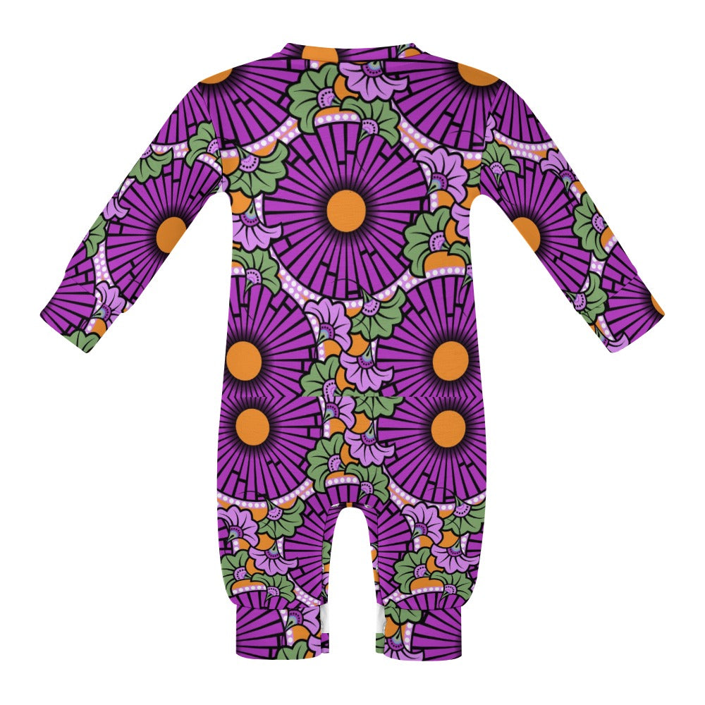 Purple & Yellow flowers Ankara Baby Long Sleeve Jumpsuit